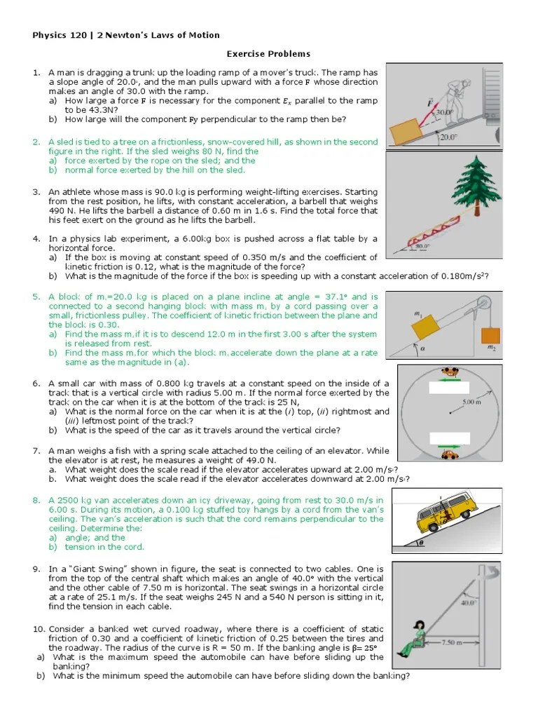 Physics 120 - 2 Newton's Laws Of Motion Exercise Problems | PDF | Force ...