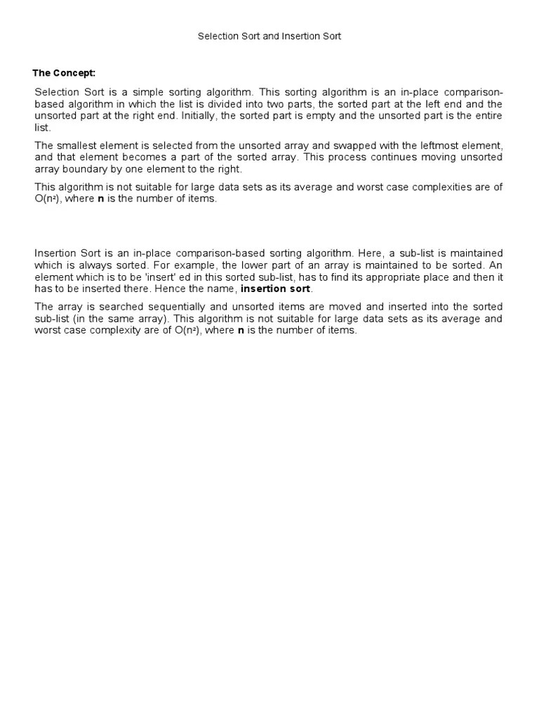 A Comparison Of Selection Sort And Insertion Sort: Analyzing Time ...