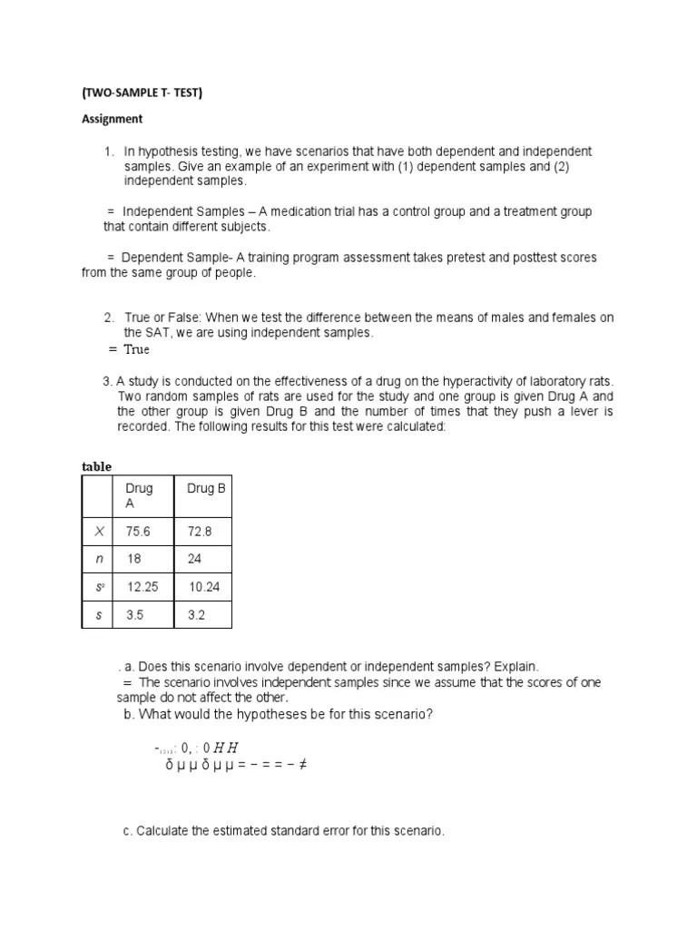 (Two-Sample T-Test) Assignment: True | PDF | Type I And Type Ii Errors ...