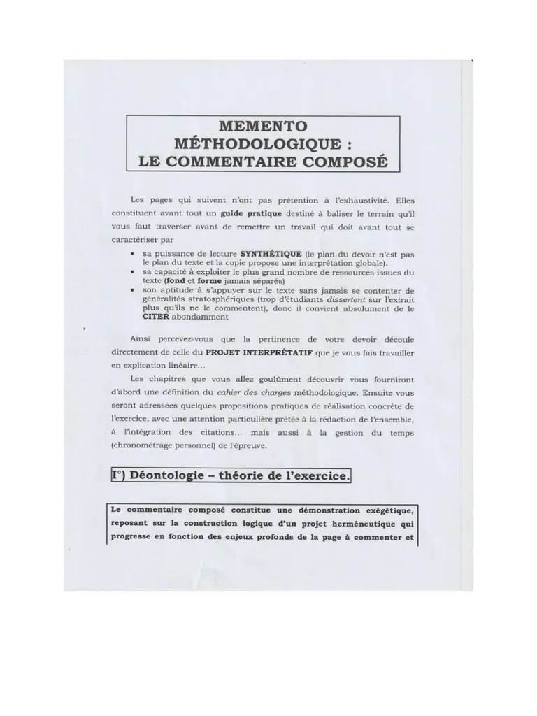 Méthodologie - Commentaire Composé | PDF