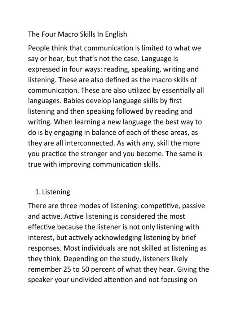 The Four Macro Skills In English | Download Free PDF | Language ...