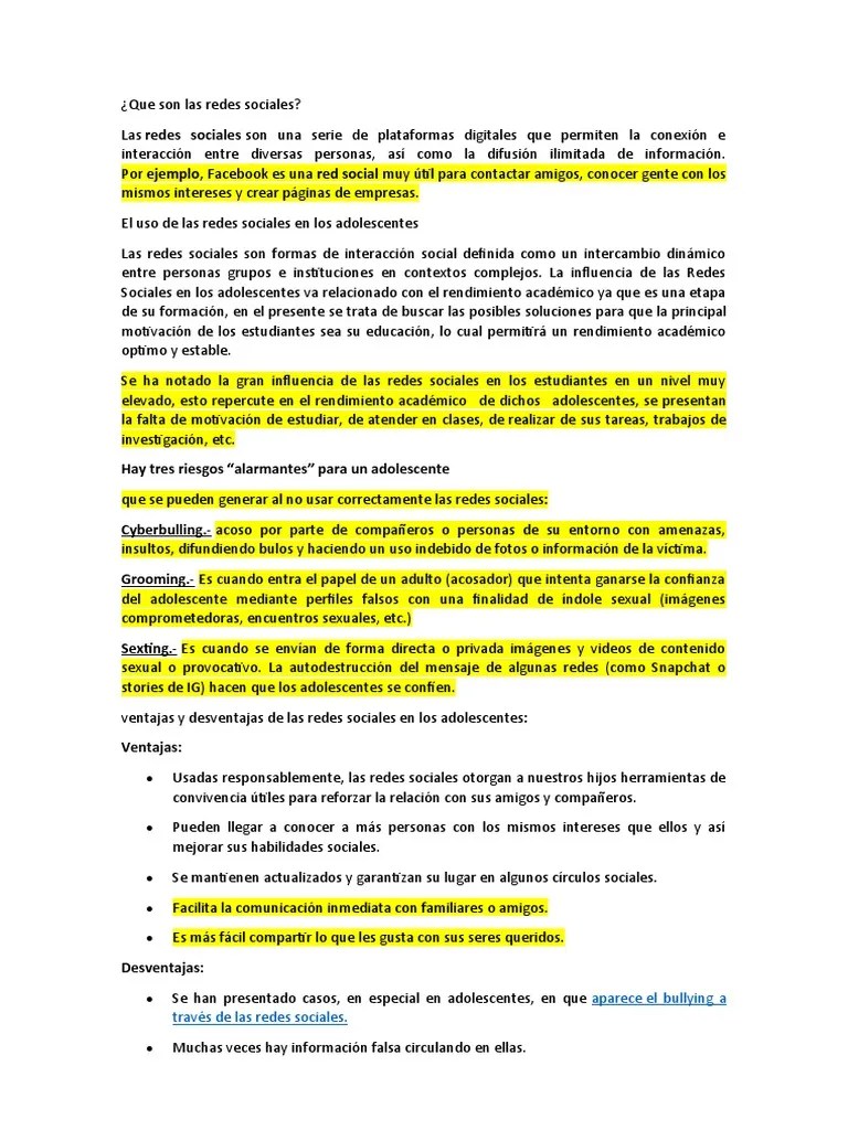 Las Redes Sociales En Los Adolescentes | PDF | Servicio De Redes ...