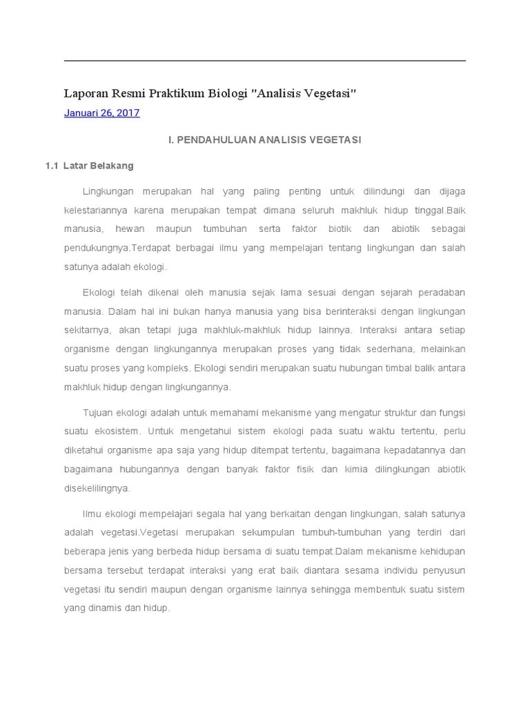 Prismaya Andarema: Laporan Resmi Praktikum Biologi &ldquo;Analisis Vegetasi&rdquo; | PDF