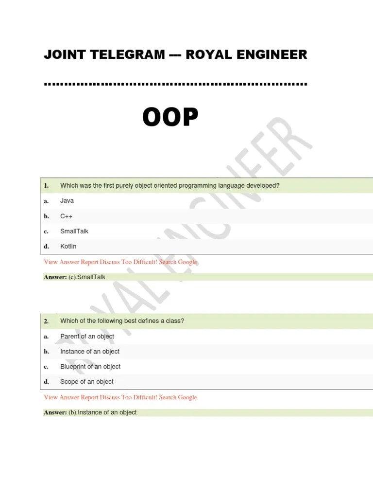 Oop MCQ Bank | PDF | Class (Computer Programming) | Object Oriented ...