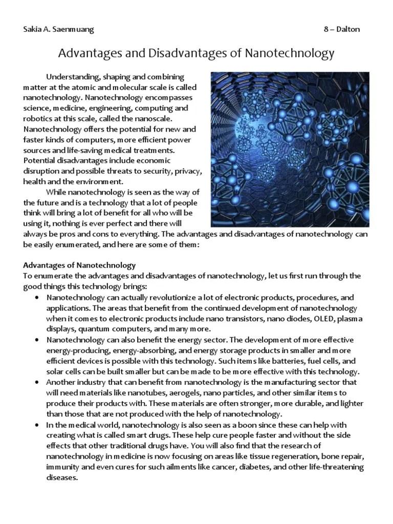 Advantages And Disadvantages Of Nanotechnology | PDF | Nanotechnology ...