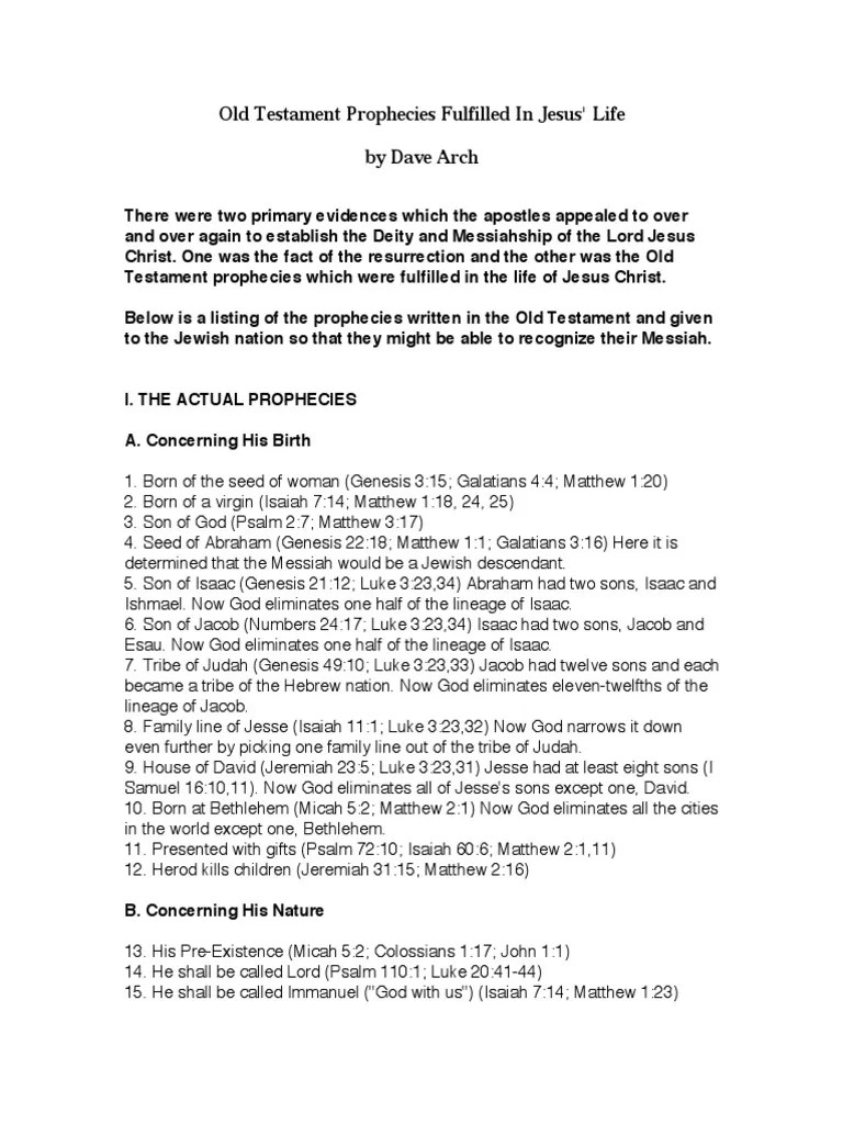Old Testament Prophecies Fulfilled In Jesus' Life By Dave Arch | PDF | Gospel Of Matthew | Isaac