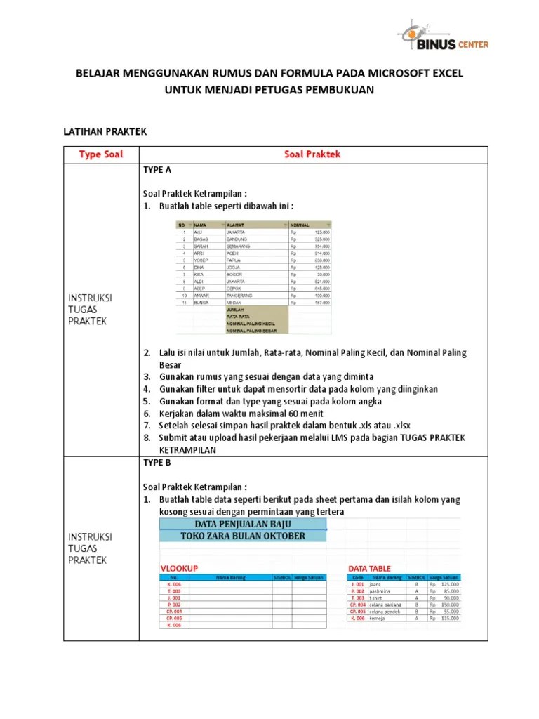 (Tugas Praktek) Belajar Menggunakan Rumus Dan Formula Pada Microsoft ...