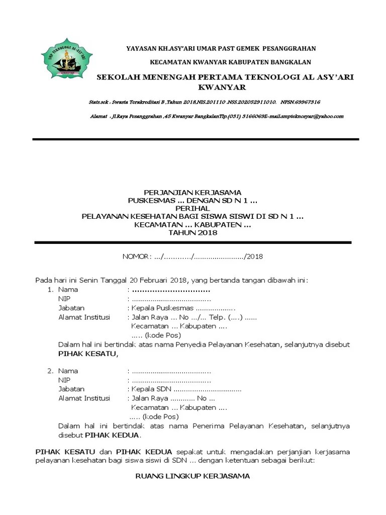 Contoh Mou Sekolah Dengan Puskesmas Terbaru | PDF