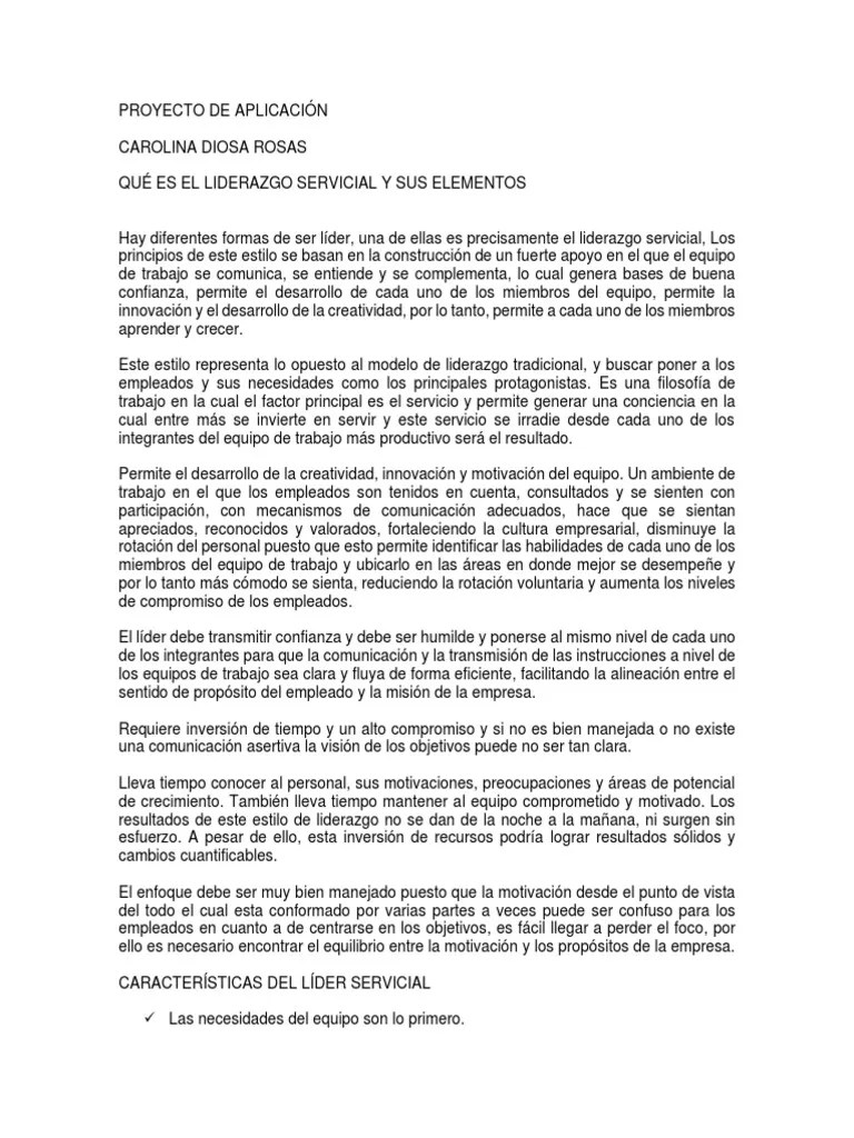 Proyecto De Aplicación Que Es El Liderazgo Servicial | PDF | Liderazgo | Motivacional