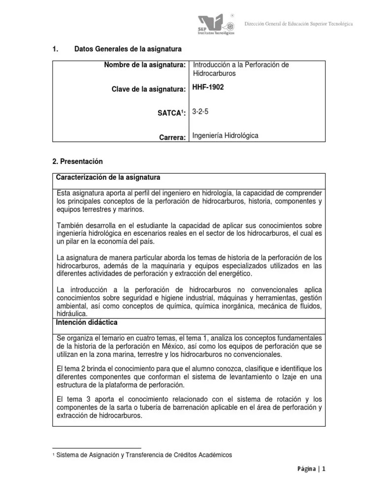Perforacion De Pozos 1 Temario | PDF | Planificación | Cognición
