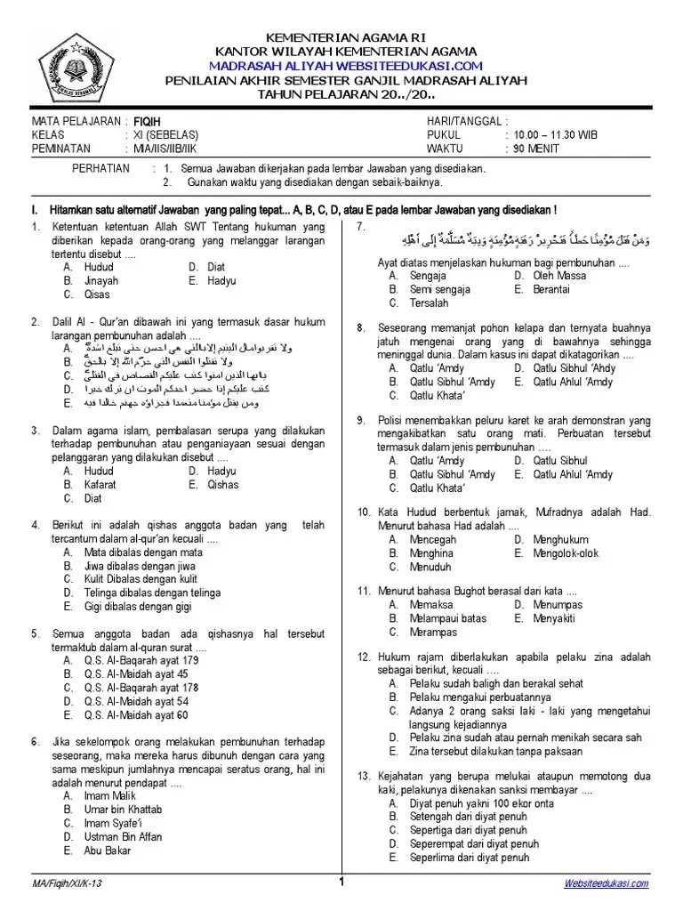 Soal PAS Fiqih Kelas XI K13 | PDF
