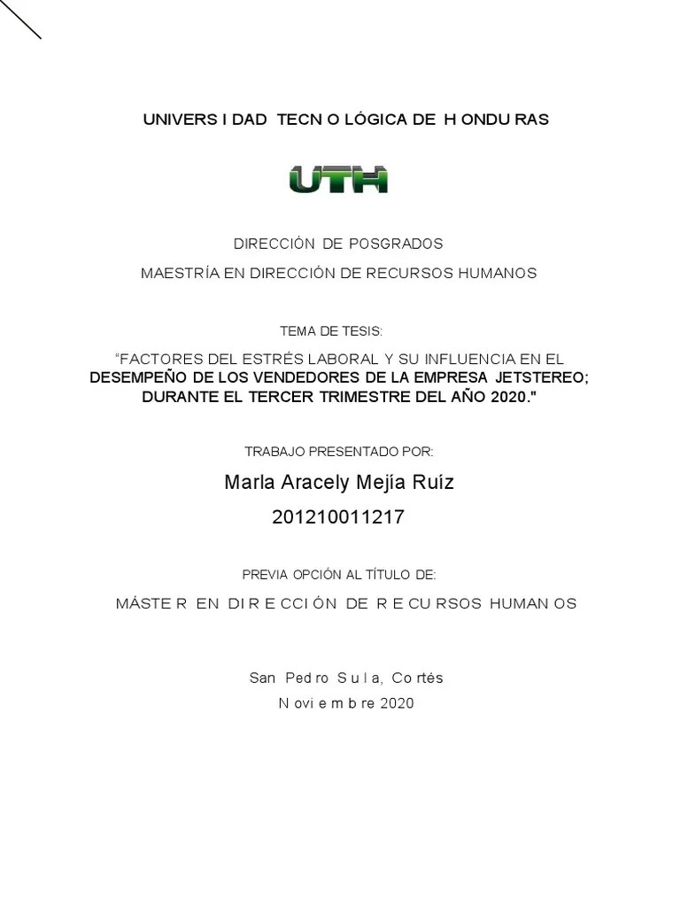 Factores Del Estrés Laboral Y Su Influencia En El Desempeño - Tesis - Marla Mejia | PDF | Estrés ...