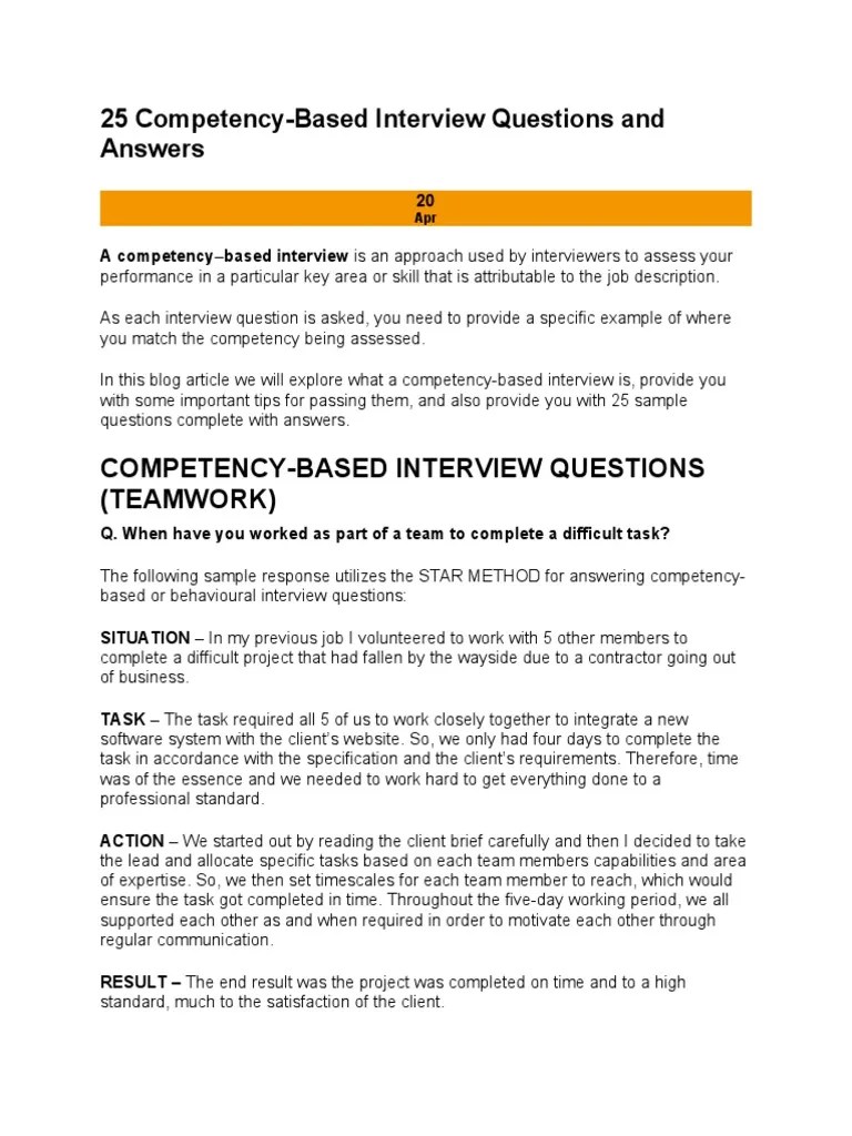 25 Competency-Based Interview Questions And Answers | Download Free PDF ...