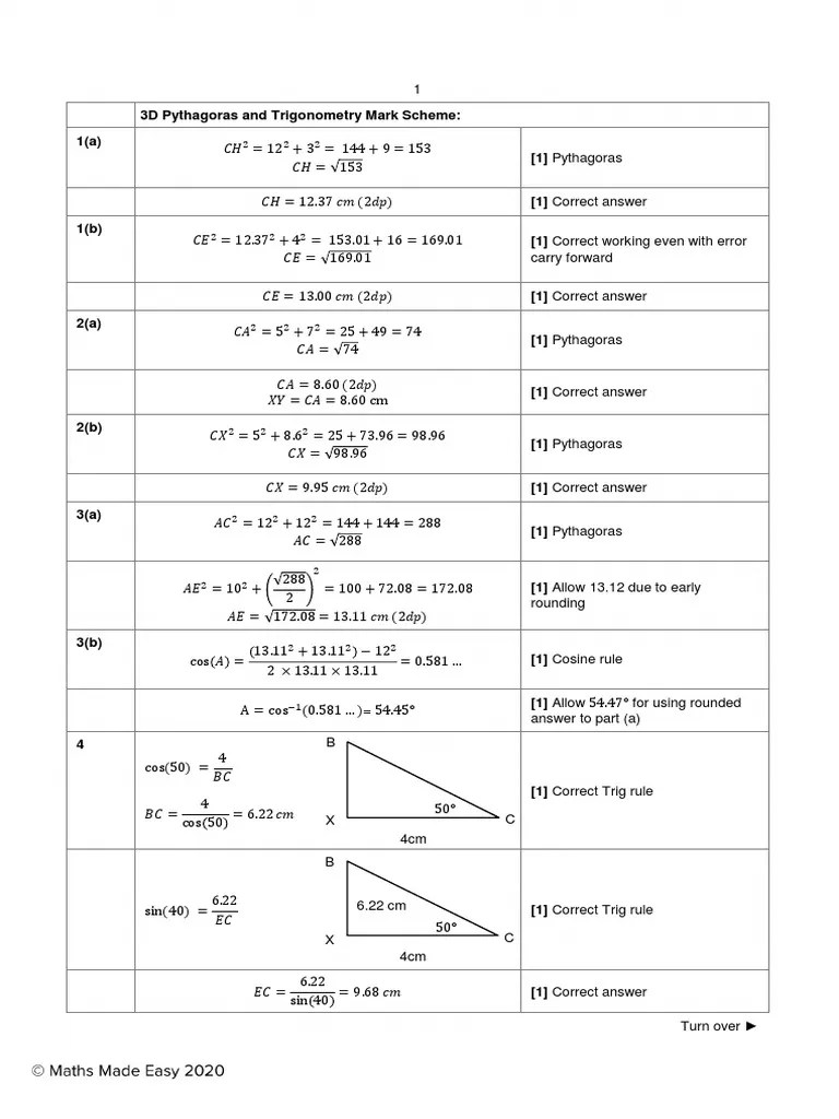 3D Pythagoras And Trig Answers MME | PDF | Trigonometric Functions ...