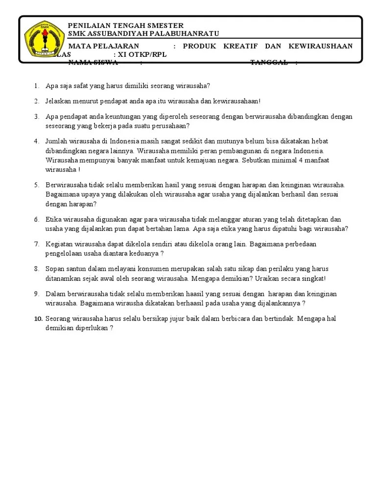 PENILAIAN TENGAH SMESTER KWU | PDF