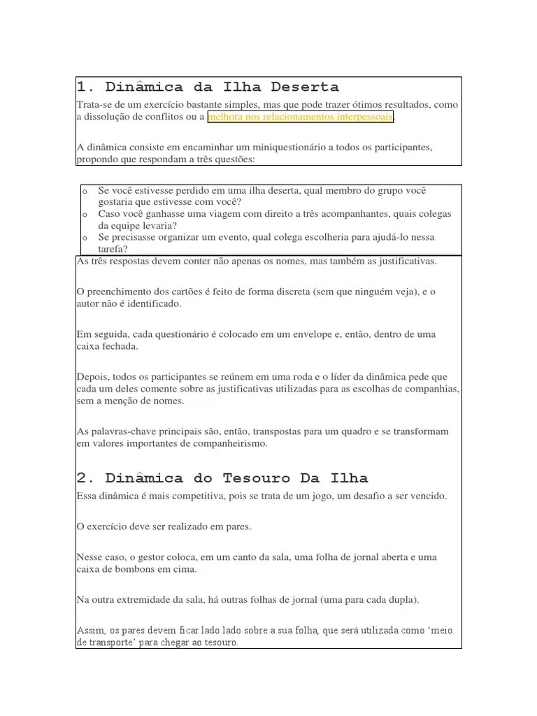 Dinamica_dinâmicas Para Fazer Na Sala De Aula | PDF
