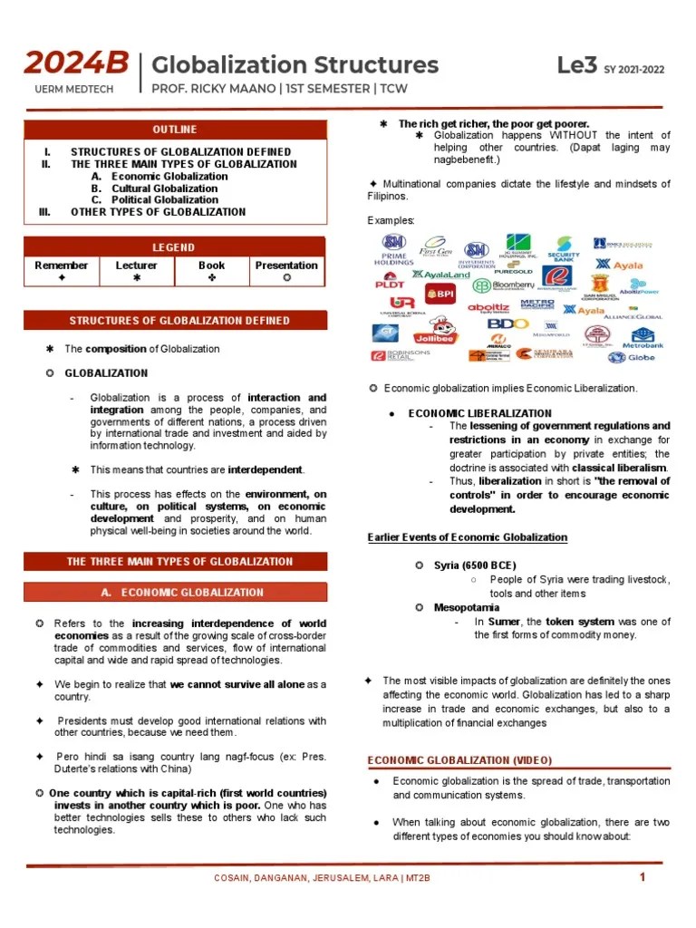 WEEK 3 - Globalization Structures | PDF | Globalization | Economic Globalization