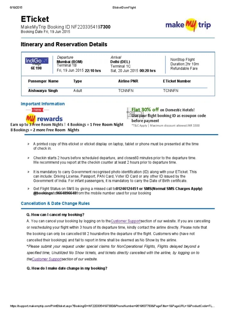 Sample Makemytrip Flight Ticket | PDF | Ticket (Admission) | Mobile App
