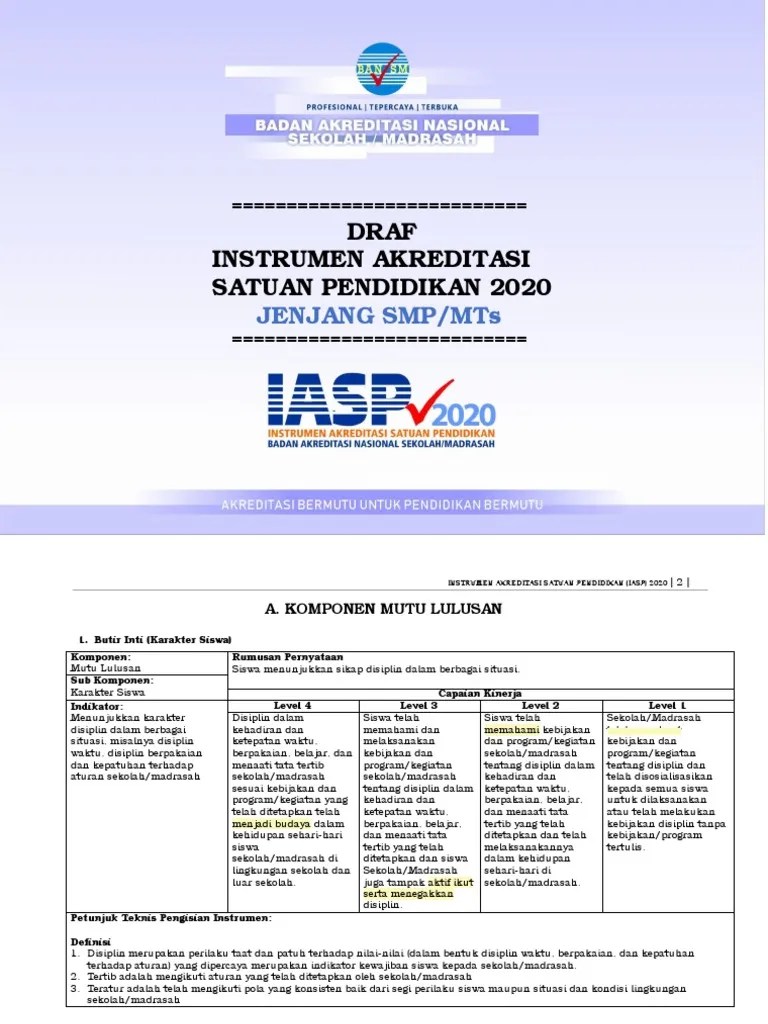 Instrumen Akreditasi Satuan Pendidikan Iasp 2020 Smp - Www.dapodik.co.Id-converted  | PDF