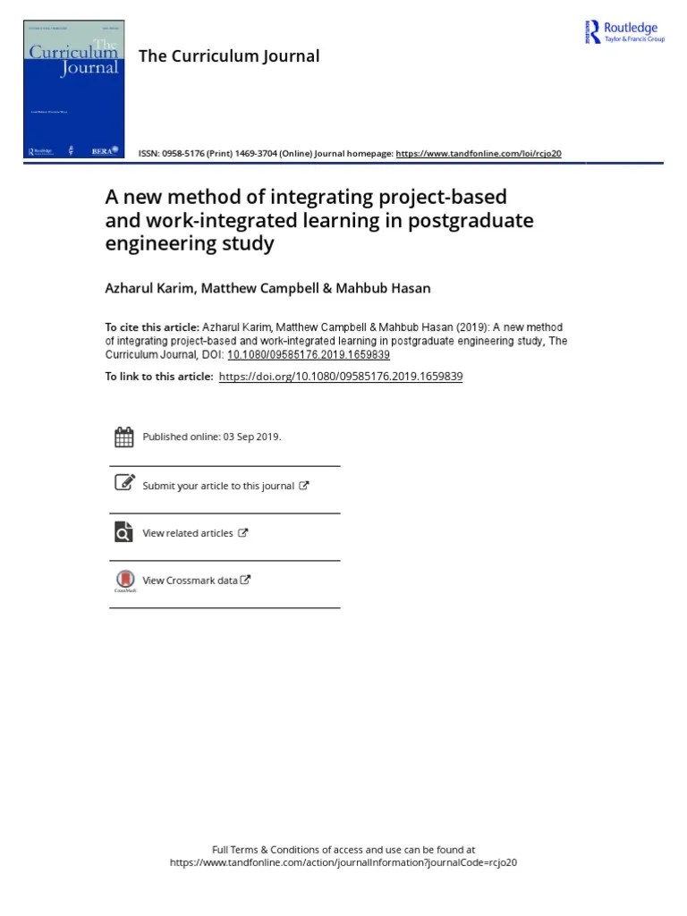 A New Method Of Integrating Project-Based And Work-Integrated Learning ...