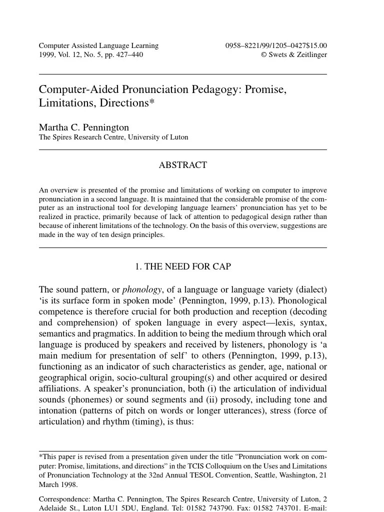 Computer-Aided Pronunciation Pedagogy | PDF | Phonology | Second Language