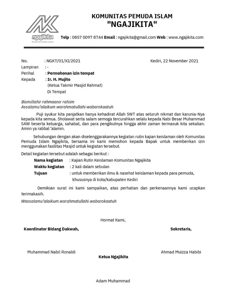 Surat Permohonan Izin Masjid | PDF