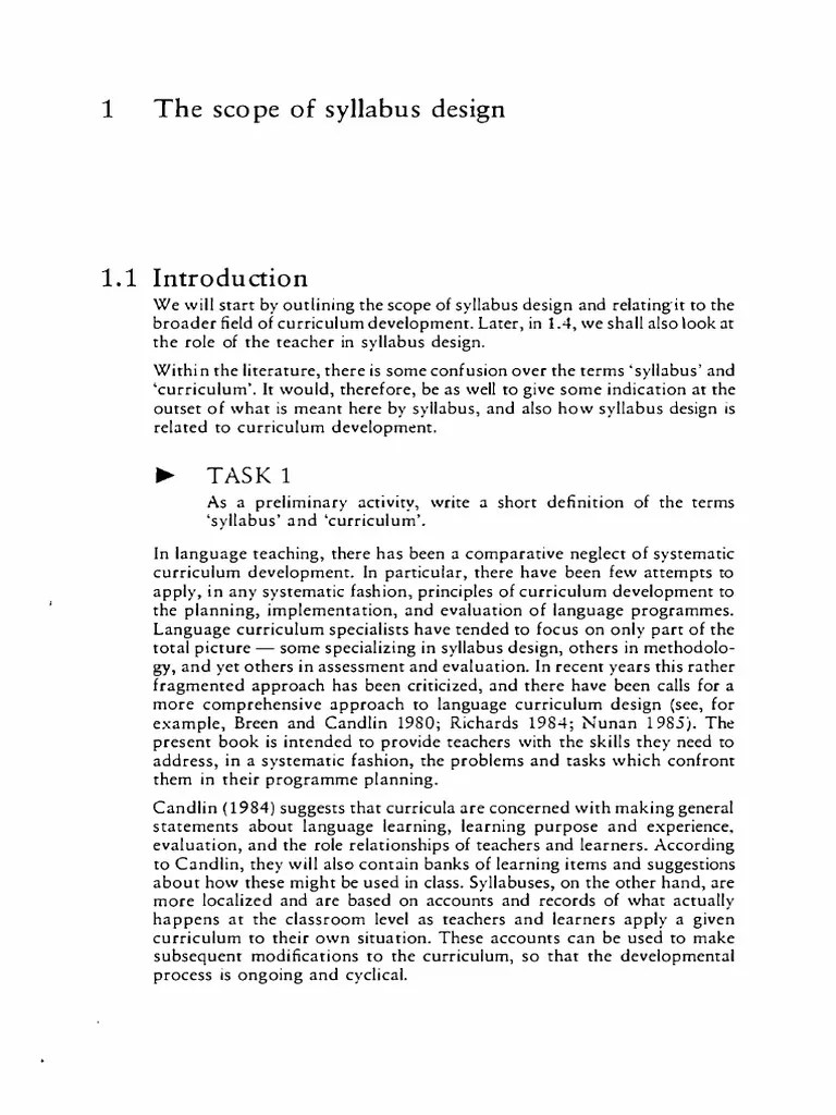 Week 1 The Scope Of Syllabus Design | PDF | Curriculum | Teachers