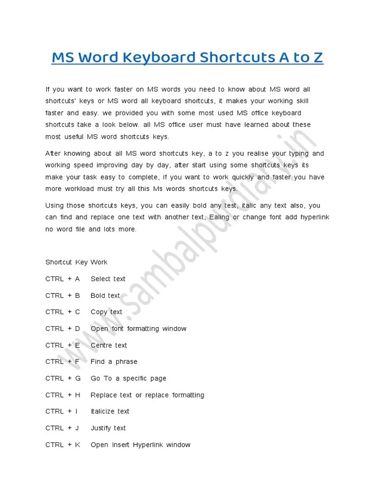 MS Word Shortcuts Keys PDF | PDF