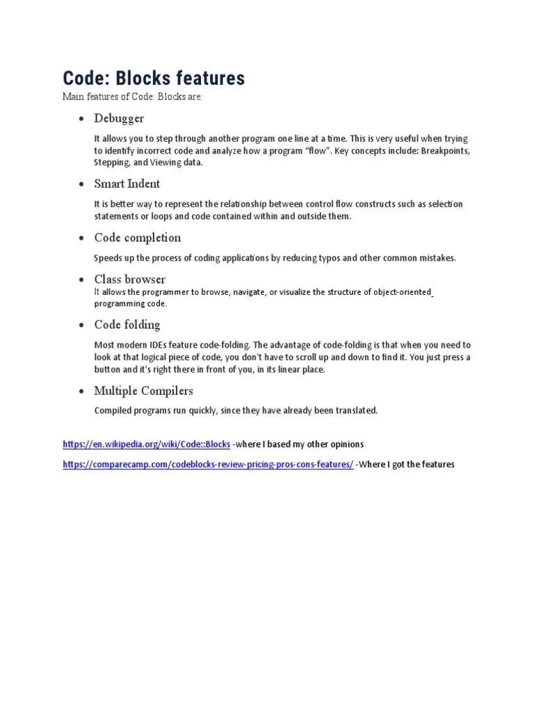 Code: Blocks Features: Debugger | Download Free PDF | Integrated ...