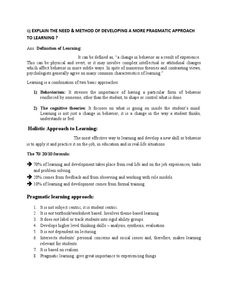 Pragmatic Approach To Learning | PDF | Learning | Motivational