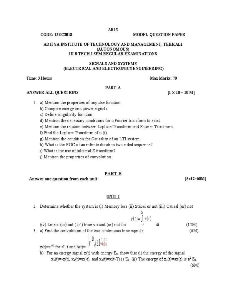 Signals And Systems Papers Set 1 | Download Free PDF | Functions And Mappings | Applied Mathematics