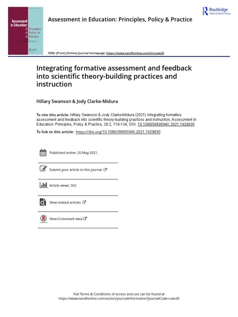 Integrating Formative Assessment And Feedback Into Scientific Theory ...