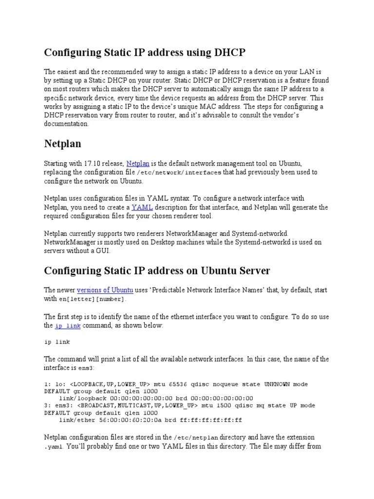 Configuring Static IP Address Using DHCP | PDF | Ip Address | Computer ...