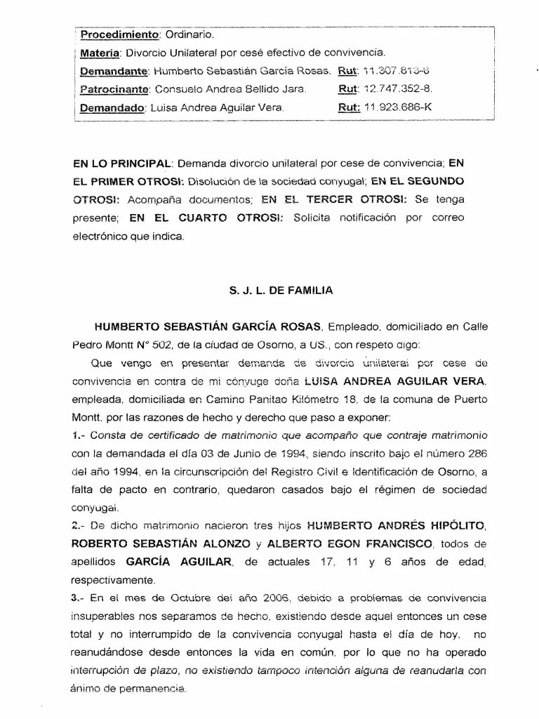 Divorcio Unilateral Por Cese Efectivo De Convivencia | PDF | Divorcio | Justicia