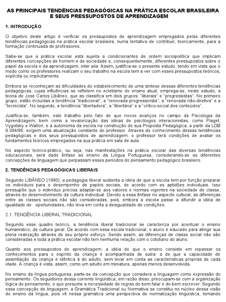 As Principais Tendências Pedagógicas | PDF | Aprendizado | Sociologia