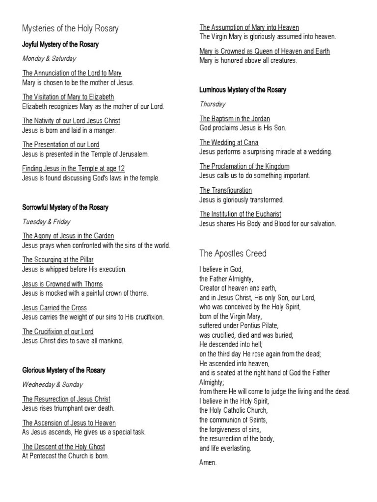 Mysteries Of The Holy Rosary | PDF | Jesus | Mary, Mother Of Jesus