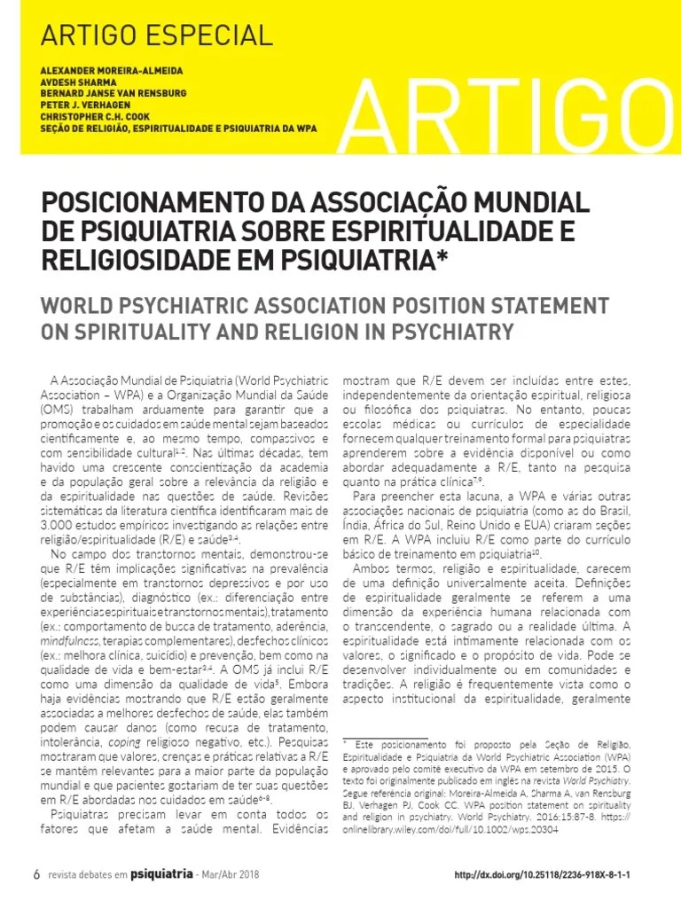 Posicionamento Da Associação Mundial De Psiquiatria Sobre ...