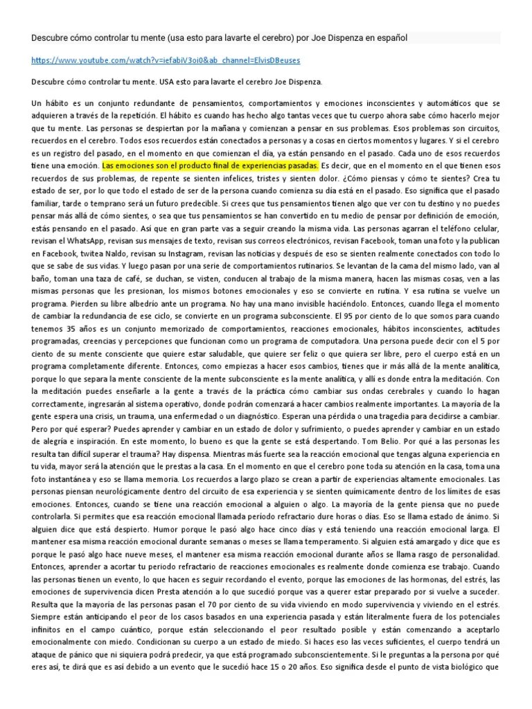 Descubre Cómo Controlar Tu Mente (Usa Esto Para Lavarte El Cerebro) Por Joe Dispenza En Español ...