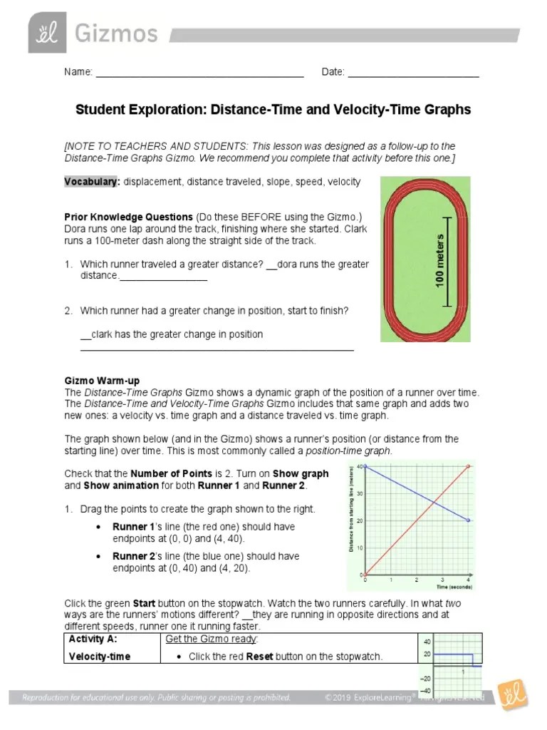 Distance And Velocity Time Graphs Gizmo Student Exploration Sheet | Download Free PDF | Speed ...