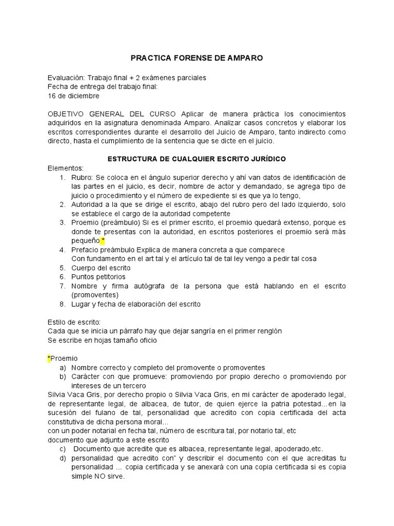 Practica Forense De Amparo | PDF | Demanda Judicial | Caso De Ley