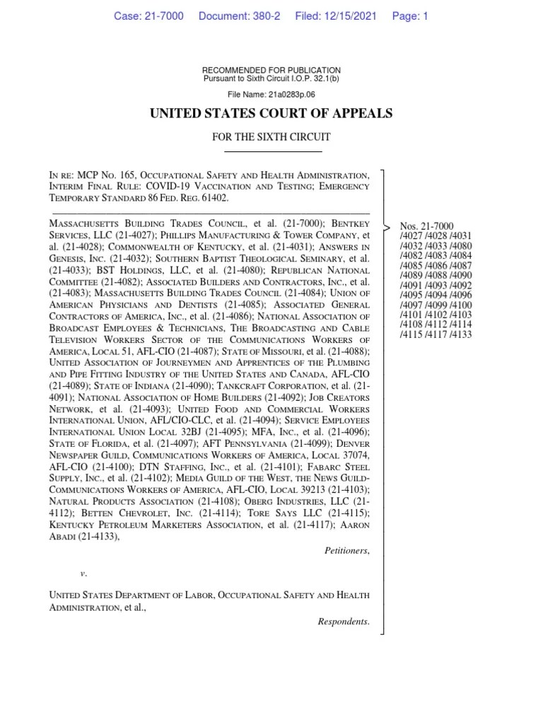 In Re MCP No. 165 Order And Opinions On Initial En Banc Review | PDF | Occupational Safety And ...