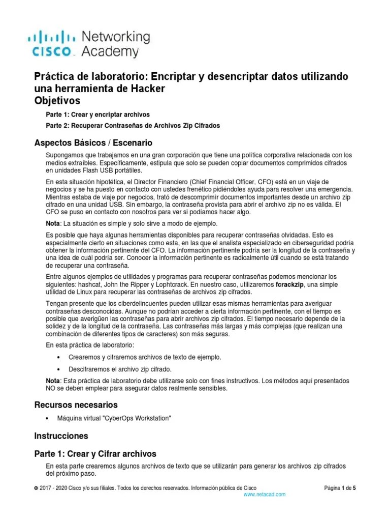 21.2.11 Lab Encrypting And Decrypting Data Using A Hacker Tool Es XL | PDF | Contraseña ...