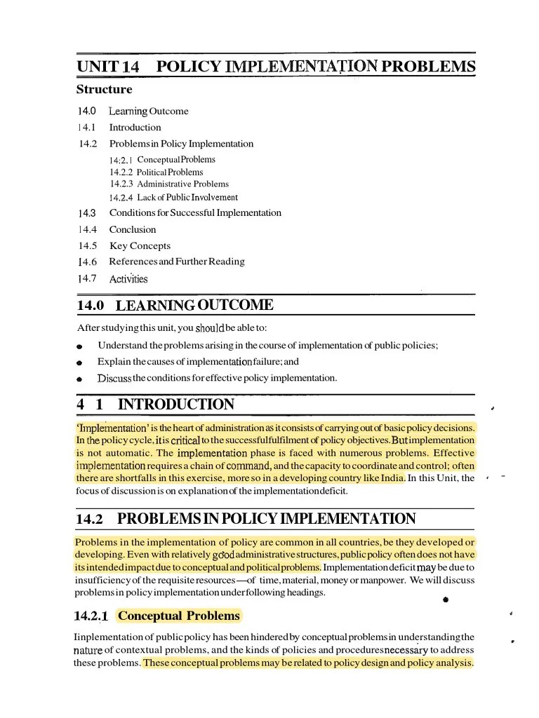 Unit 14: Policy Implementation Problems | PDF | Policy | Environmental Protection
