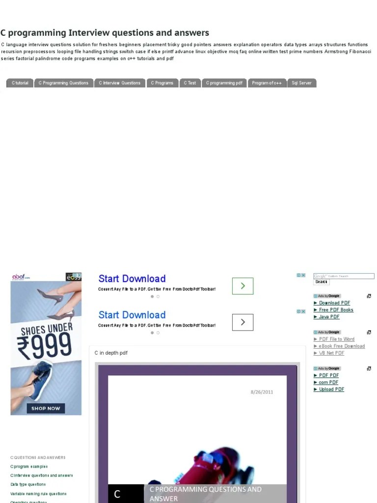 C Programming Interview Questions And Answers C In Depth PDF PDF Free ...