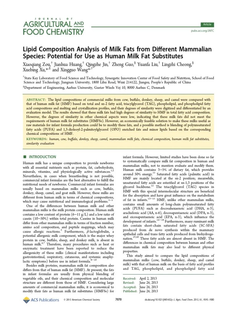 Analysis Of Milk Fats From Different Mammalian | PDF | Fat | Milk