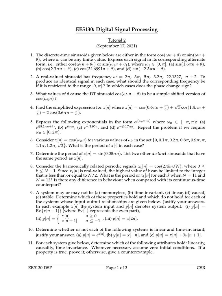 Digital Signal Processing Tutorial On Discrete-Time Sinusoids ...
