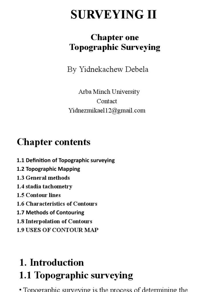 Surviyung Chapter One Topo, Mapping | PDF | Contour Line | Topography