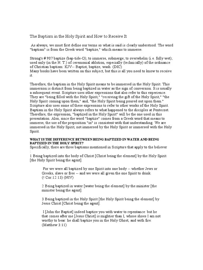 Baptism Holy Spirit | PDF | Baptism | Baptism With The Holy Spirit