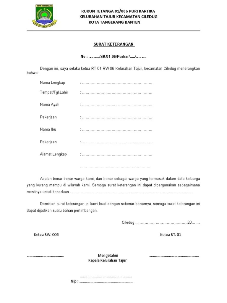 Surat Keterangan TDK Mampu | PDF