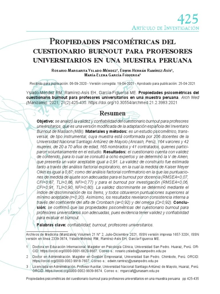 Propiedades Psicometricas | PDF | Validez (Estadísticas) | Burnout Ocupacional
